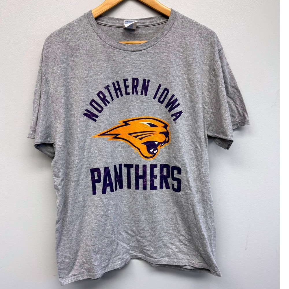 Northern Iowa Panthers T Shirt Men's Large Gray UNI College Tee‎